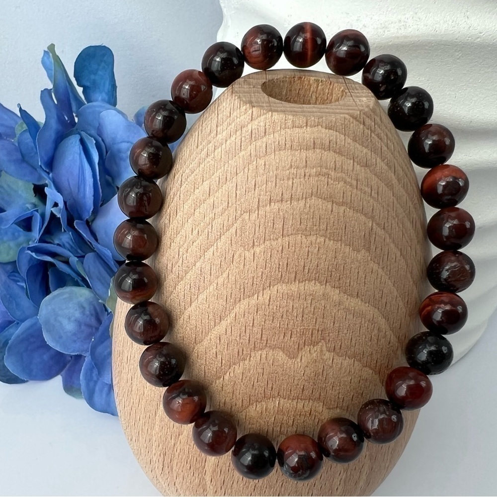 NATURAL Red Tiger Eye Stretch Beaded Bracelet 7.75” - Picture 15 of 15